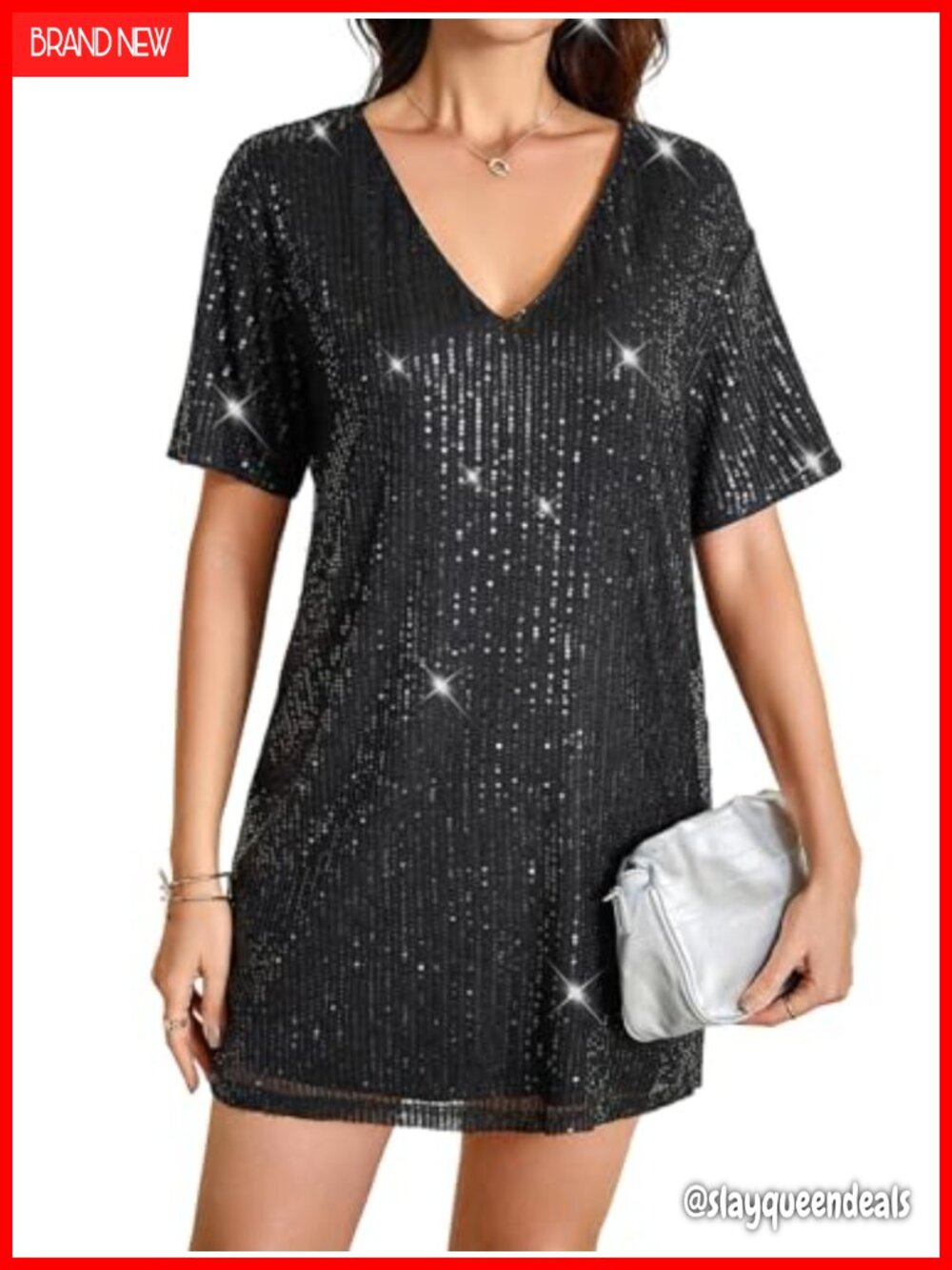 Sequin Sparkly Short Sleeve Tunic Tshirt Glitter Party Mini Dress